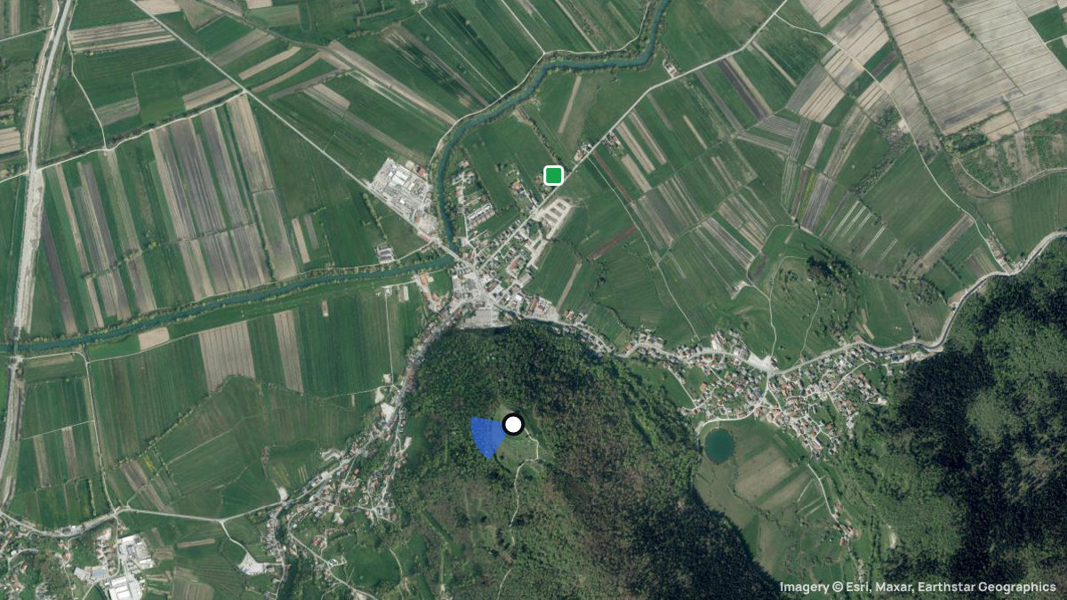 Satellite map of Sv. Ana with its launches and landings