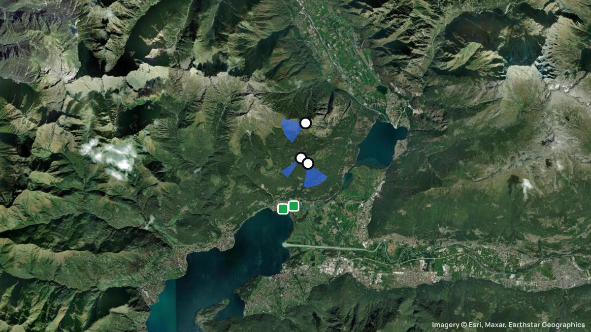 Satellite map of Monte Berlinghera with its launches and landings