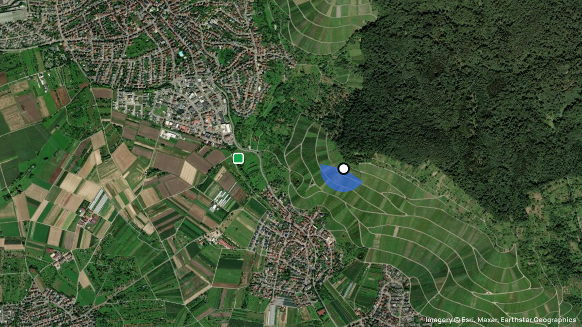 Satellite map of Kleinheppacher Kopf with its launches and landings