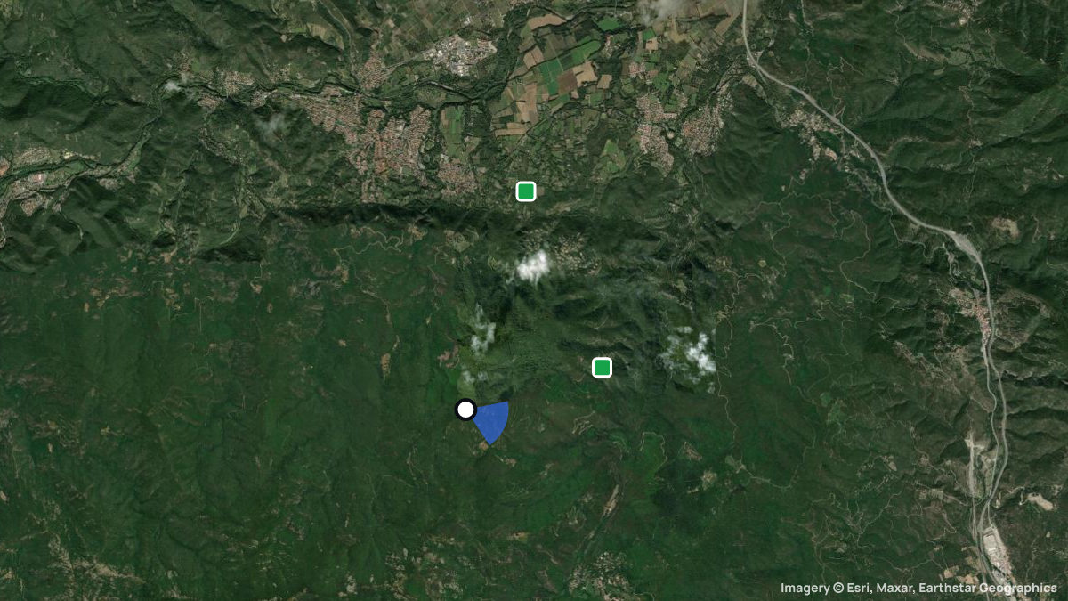 Satellite map of Fontfrede with its launches and landings