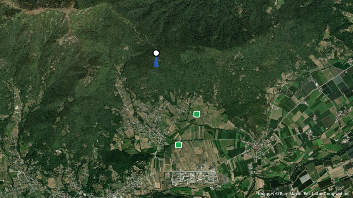 Satellite map of Monte Liretta with its launches and landings