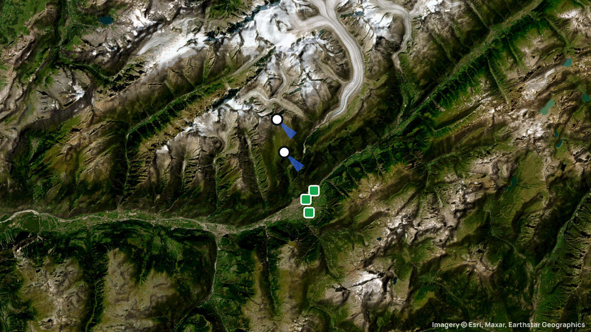 Satellitenkarte von Belalp mit Start- und Landeplätzen