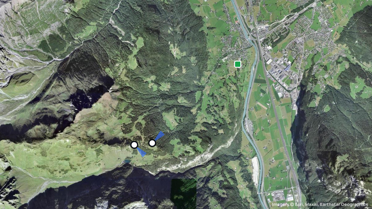 Satellite map of Brüsti with its launches and landings