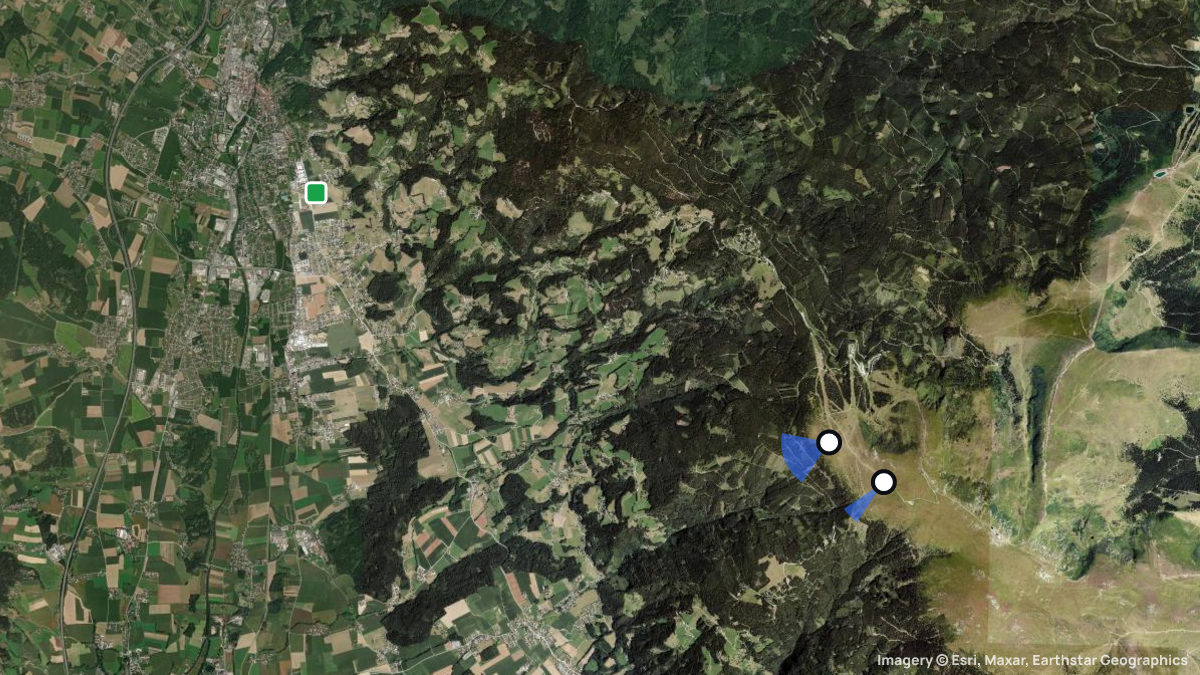 Satellitenkarte von Koralpe mit Start- und Landeplätzen