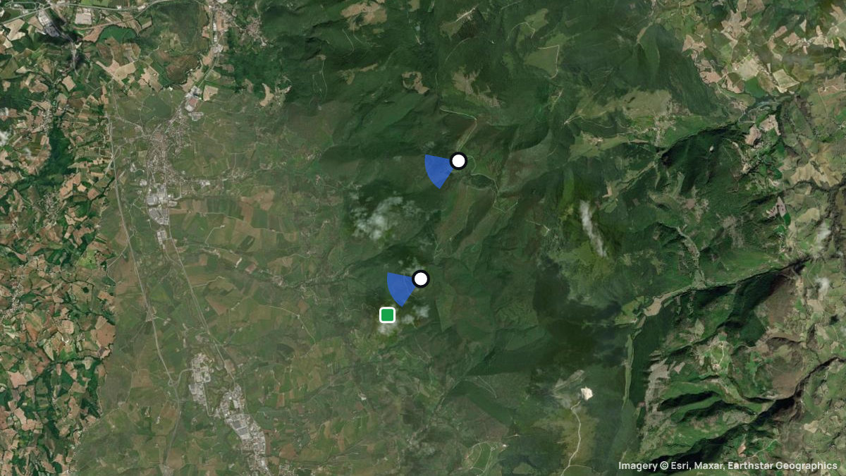 Satellite map of Monte San Vicino with its launches and landings