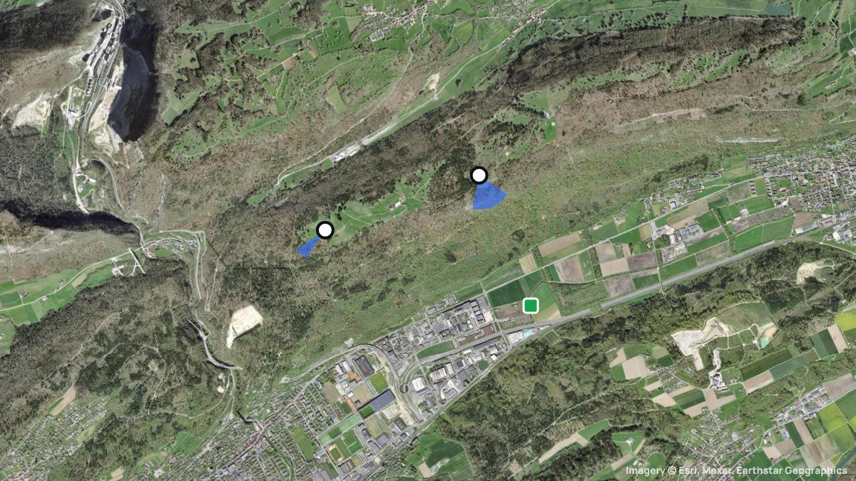 Satellitenkarte von Bözigenberg mit Start- und Landeplätzen
