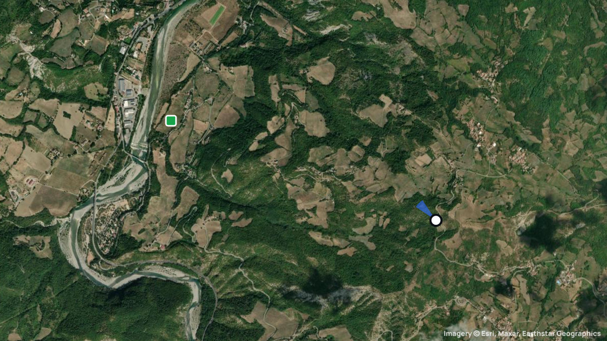 Satellitenkarte von Poggiolo mit Start- und Landeplätzen
