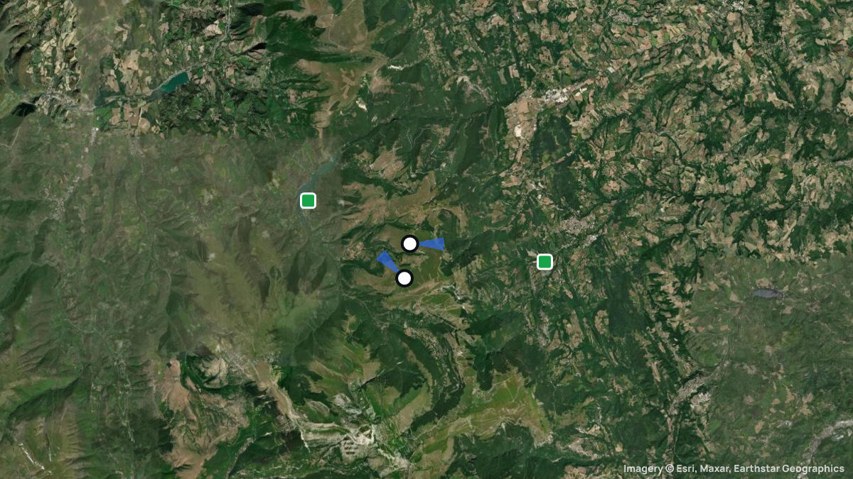 Satellitenkarte von Prati di Ragnolo mit Start- und Landeplätzen