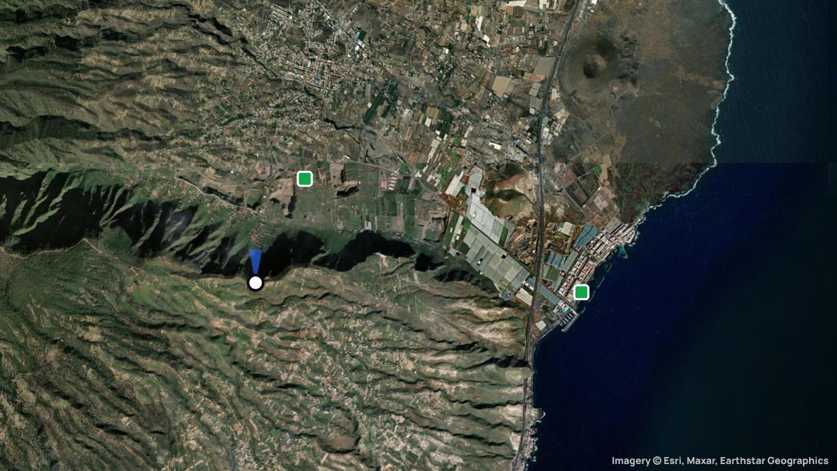 Satellite map of Güimar with its launches and landings