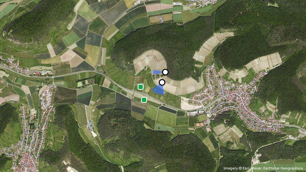 Satellite map of Gänsberg with its launches and landings