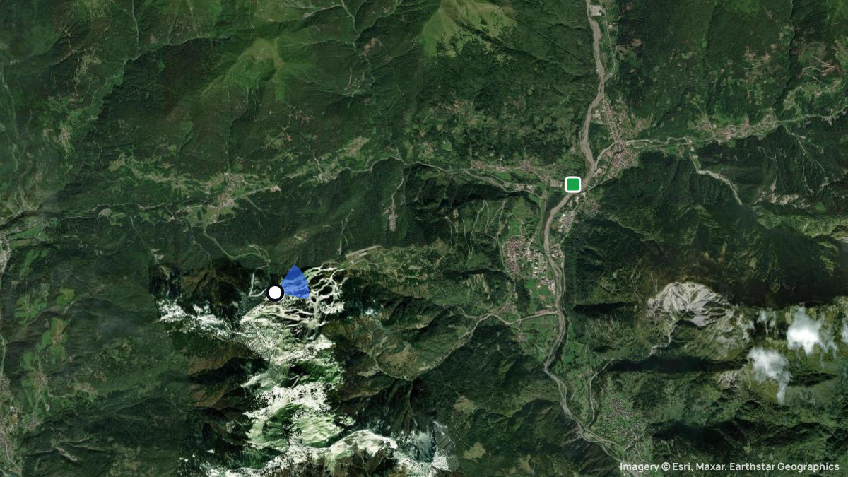 Satellitenkarte von Monte Zoncolan mit Start- und Landeplätzen