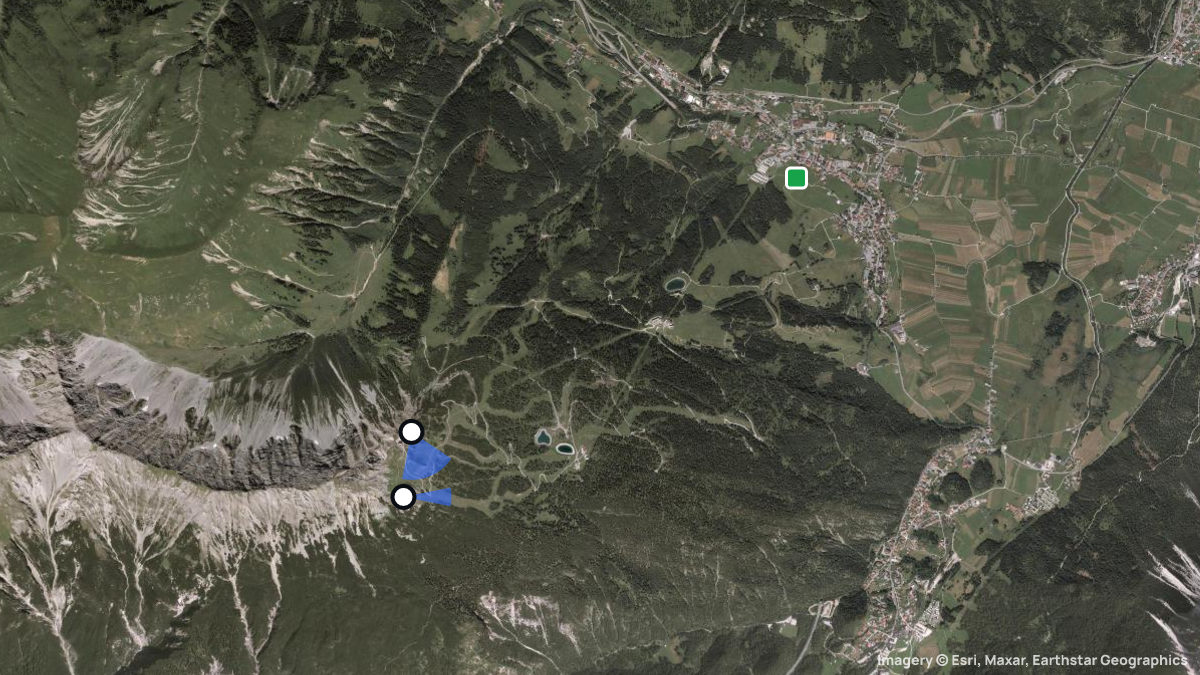 Satellitenkarte von Grubigstein mit Start- und Landeplätzen