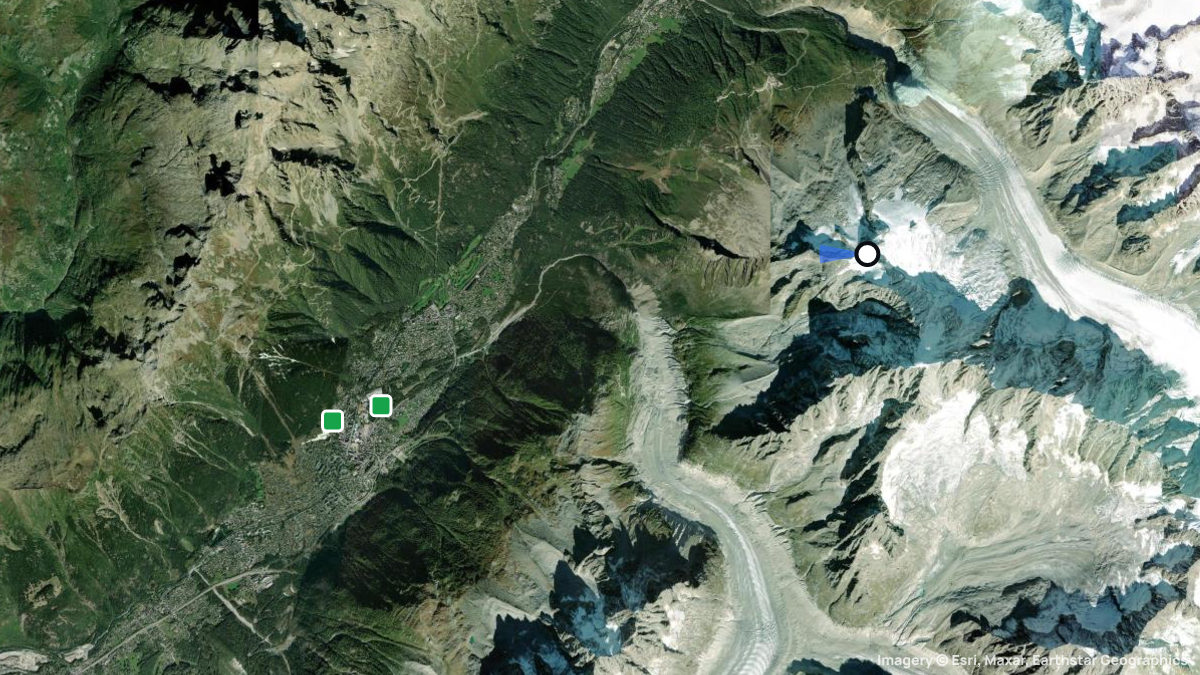 Satellite map of Les Grands Montets with its launches and landings
