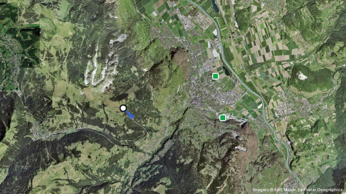 Satellitenkarte von Pointe de Bellevue mit Start- und Landeplätzen