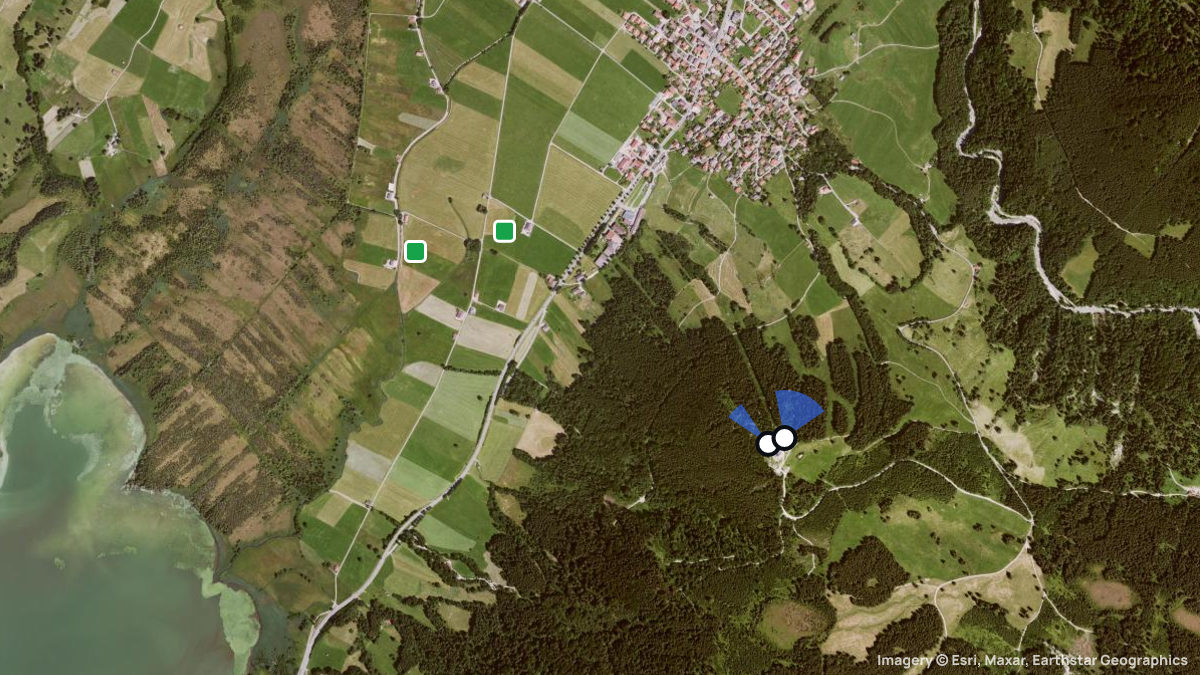 Satellitenkarte von Buchenberg mit Start- und Landeplätzen