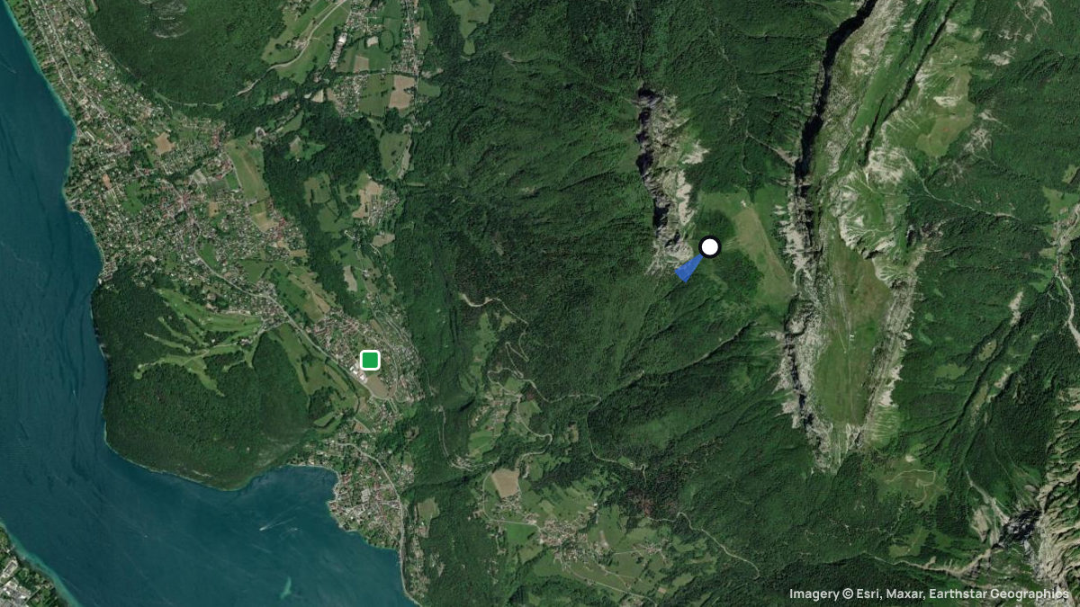 Satellite map of Col des Fretes with its launches and landings