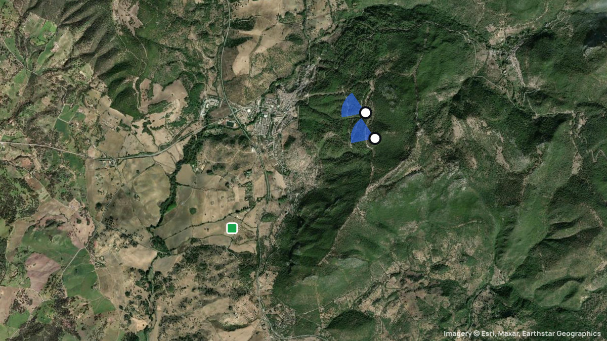 Satellitenkarte von El Bosque mit Start- und Landeplätzen