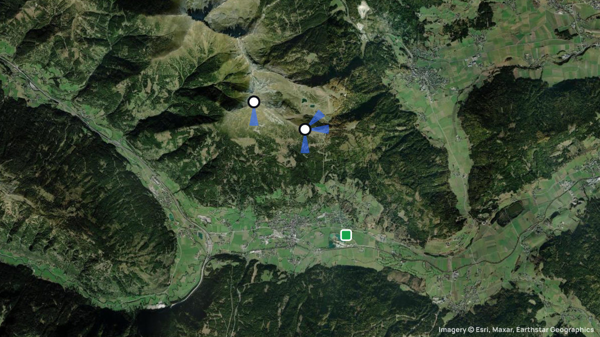 Satellitenkarte von Speiereck mit Start- und Landeplätzen
