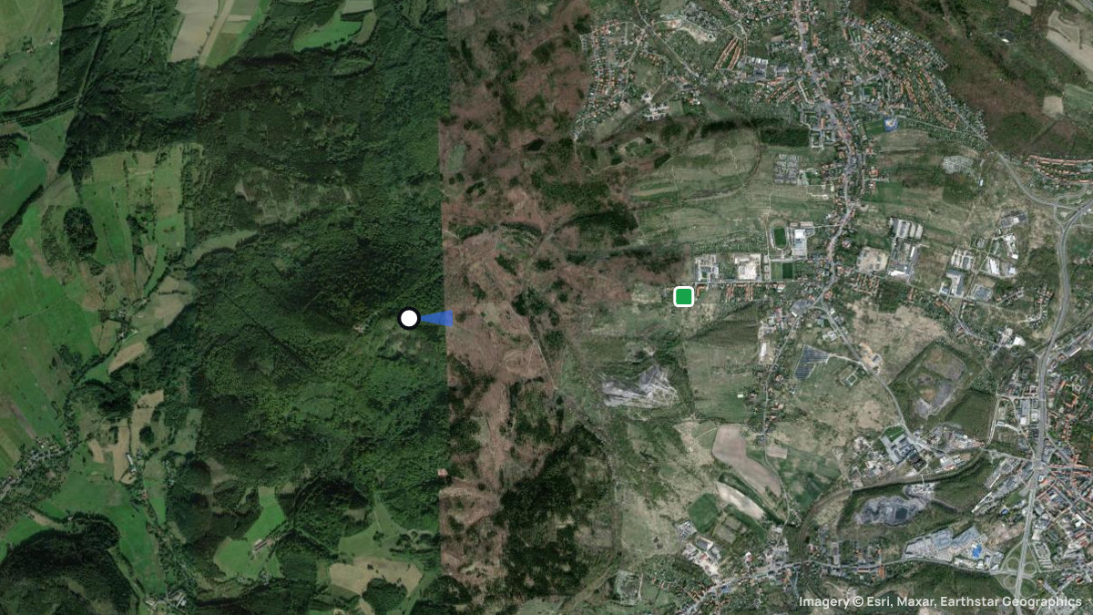 Satellitenkarte von Chelmiec mit Start- und Landeplätzen