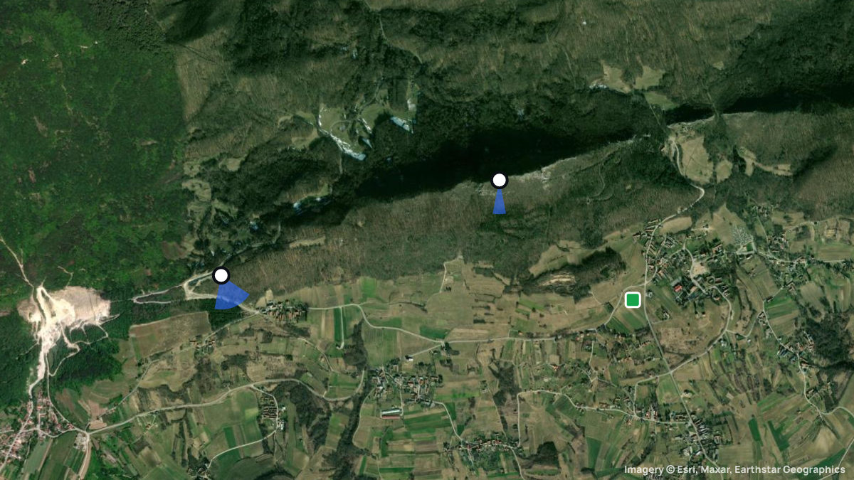 Satellite map of Kalnik with its launches and landings