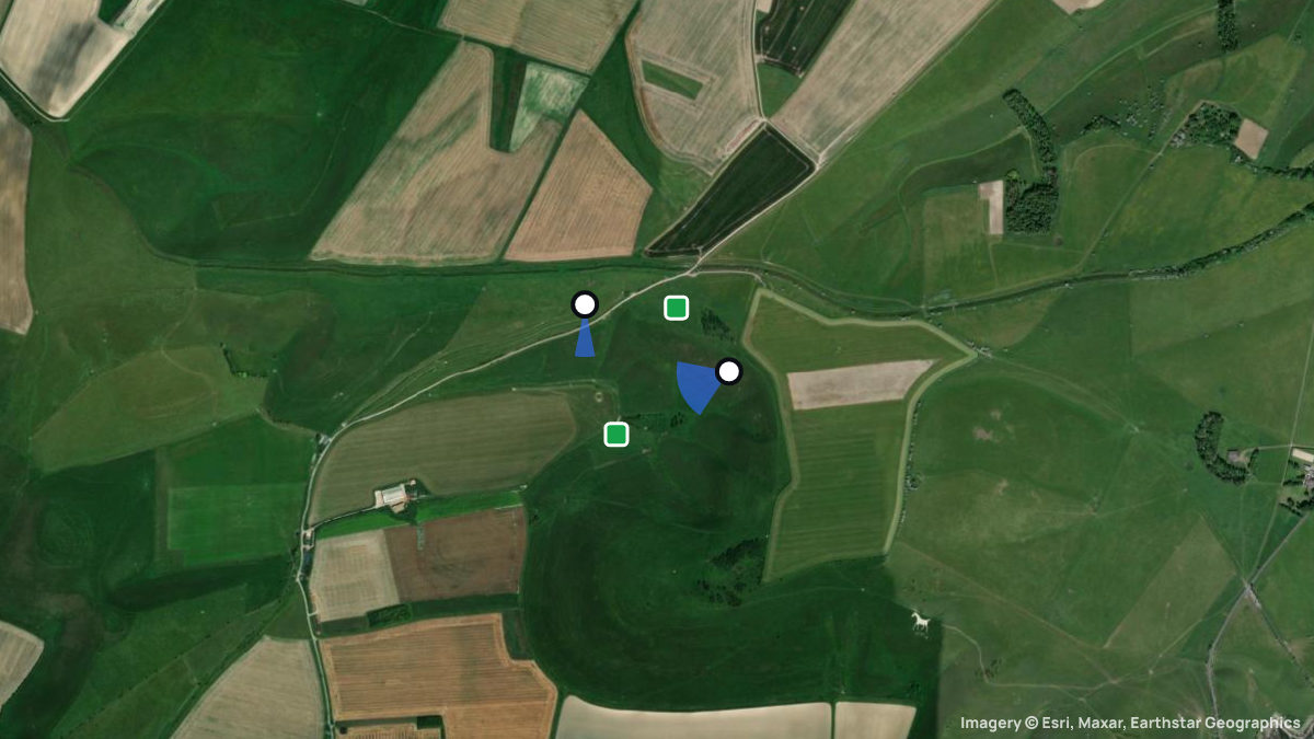 Satellitenkarte von Milk Hill mit Start- und Landeplätzen