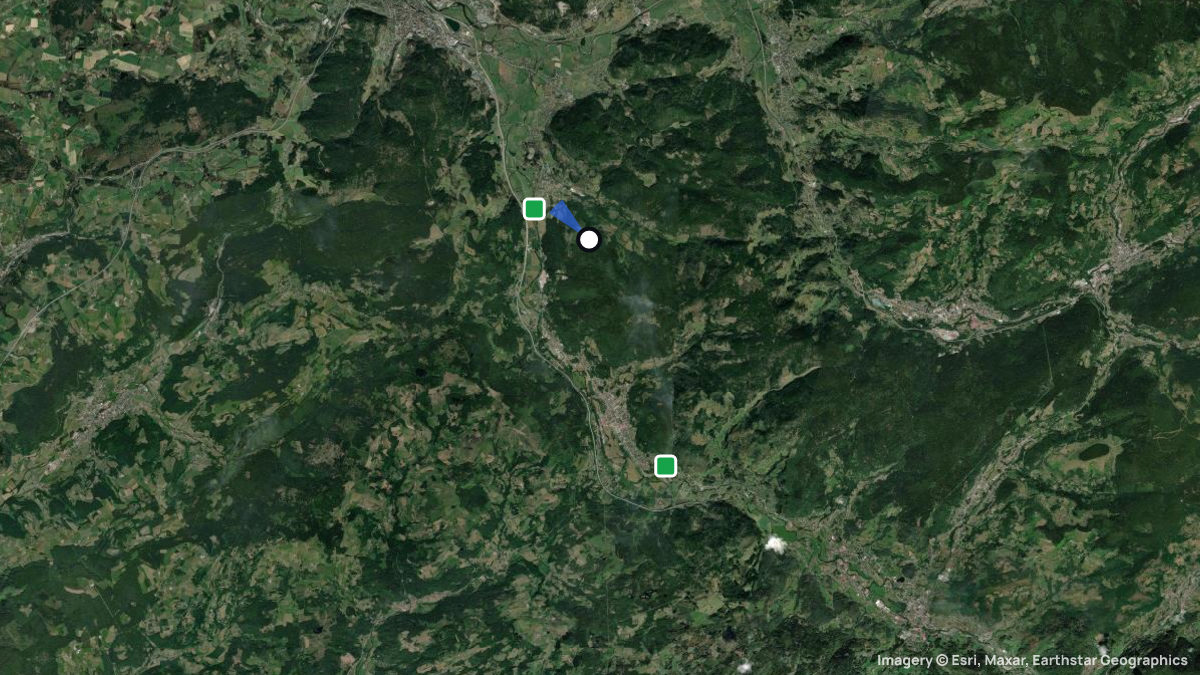 Satellitenkarte von Tumulus mit Start- und Landeplätzen
