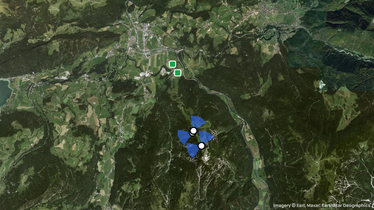 Satellitenkarte von Unterberghorn Kössen mit Start- und Landeplätzen