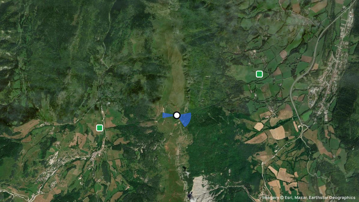 Satellitenkarte von Col du Serpaton mit Start- und Landeplätzen
