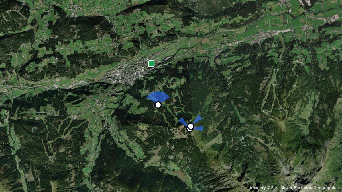 Satellitenkarte von Planai mit Start- und Landeplätzen