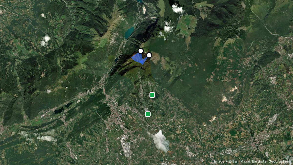 Satellitenkarte von Monte Pizzoc mit Start- und Landeplätzen