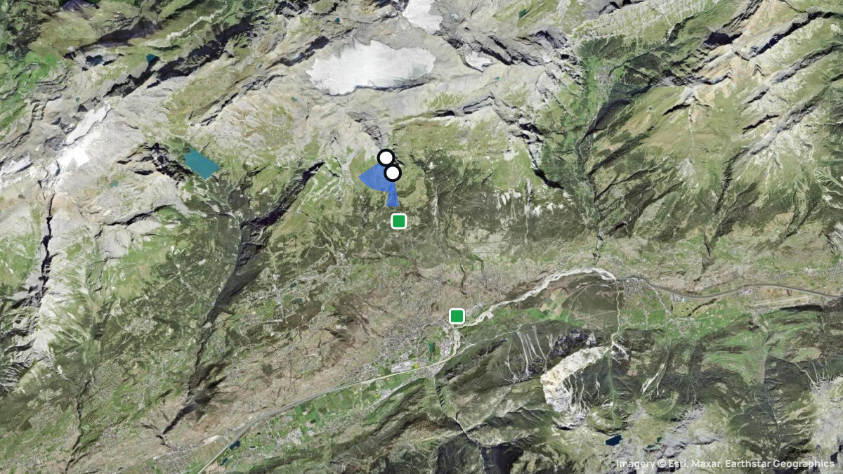 Satellitenkarte von Petit Mont Bonvin mit Start- und Landeplätzen