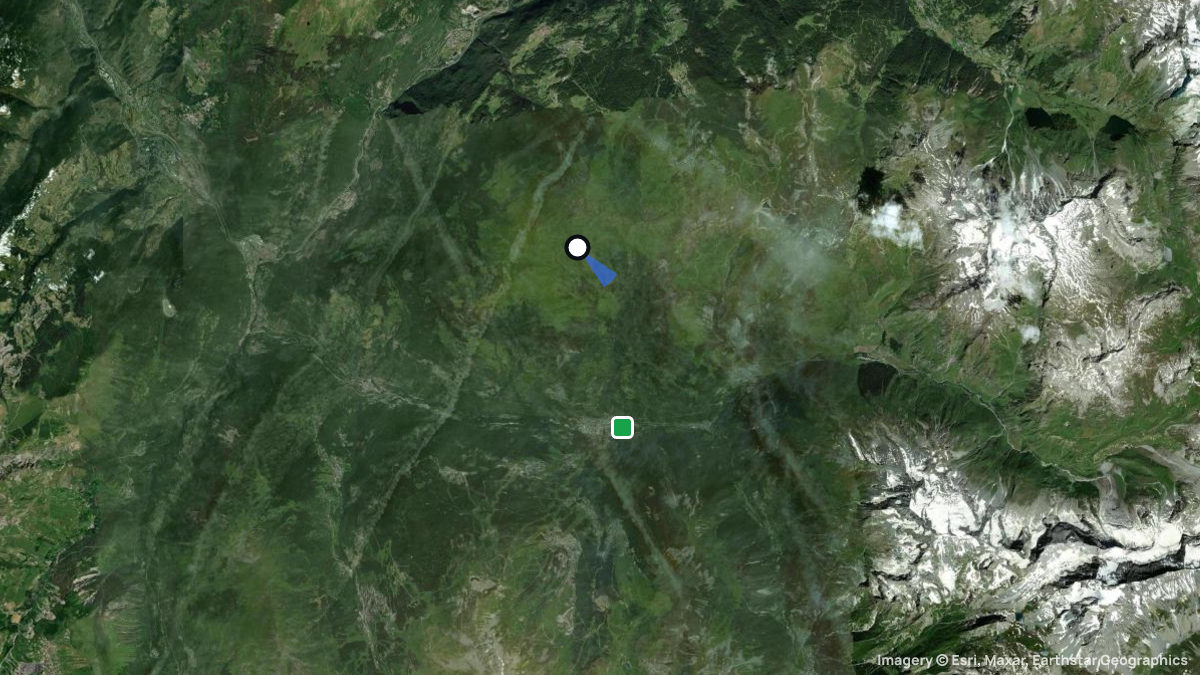 Satellite map of Mont Jovet with its launches and landings