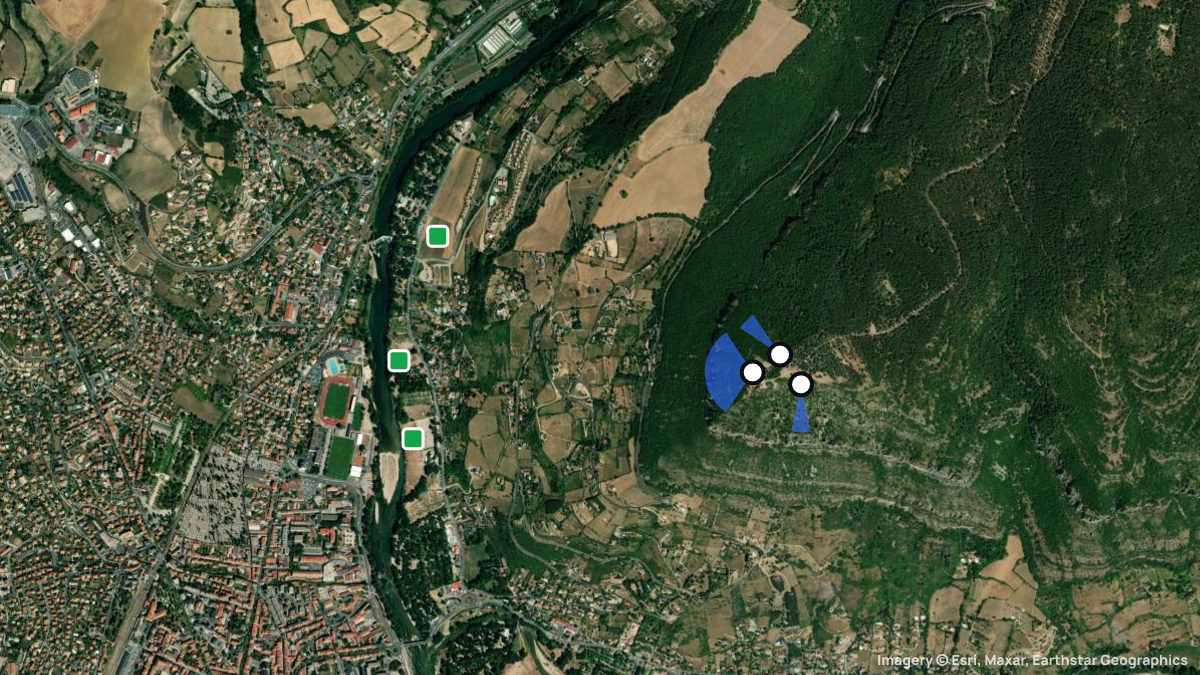 Satellitenkarte von Millau mit Start- und Landeplätzen