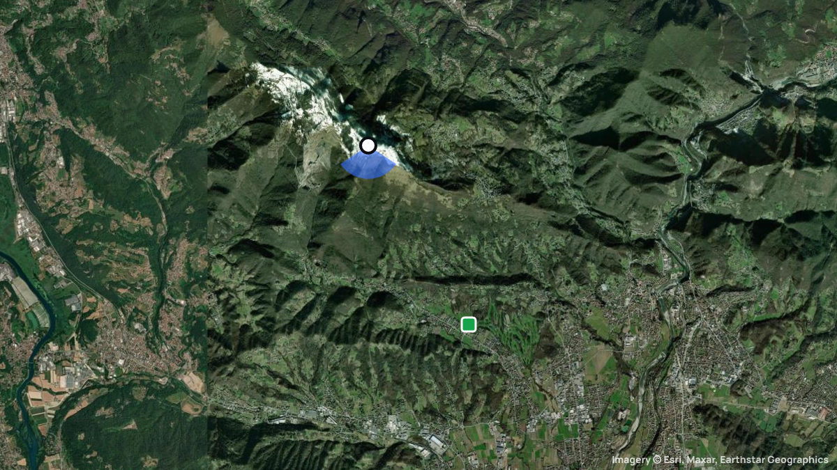 Satellite map of Monte Linzone with its launches and landings