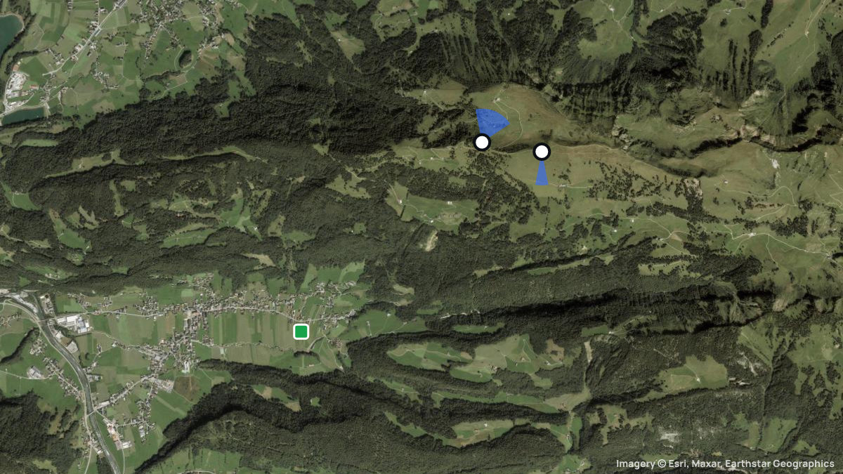 Satellitenkarte von Bezau mit Start- und Landeplätzen