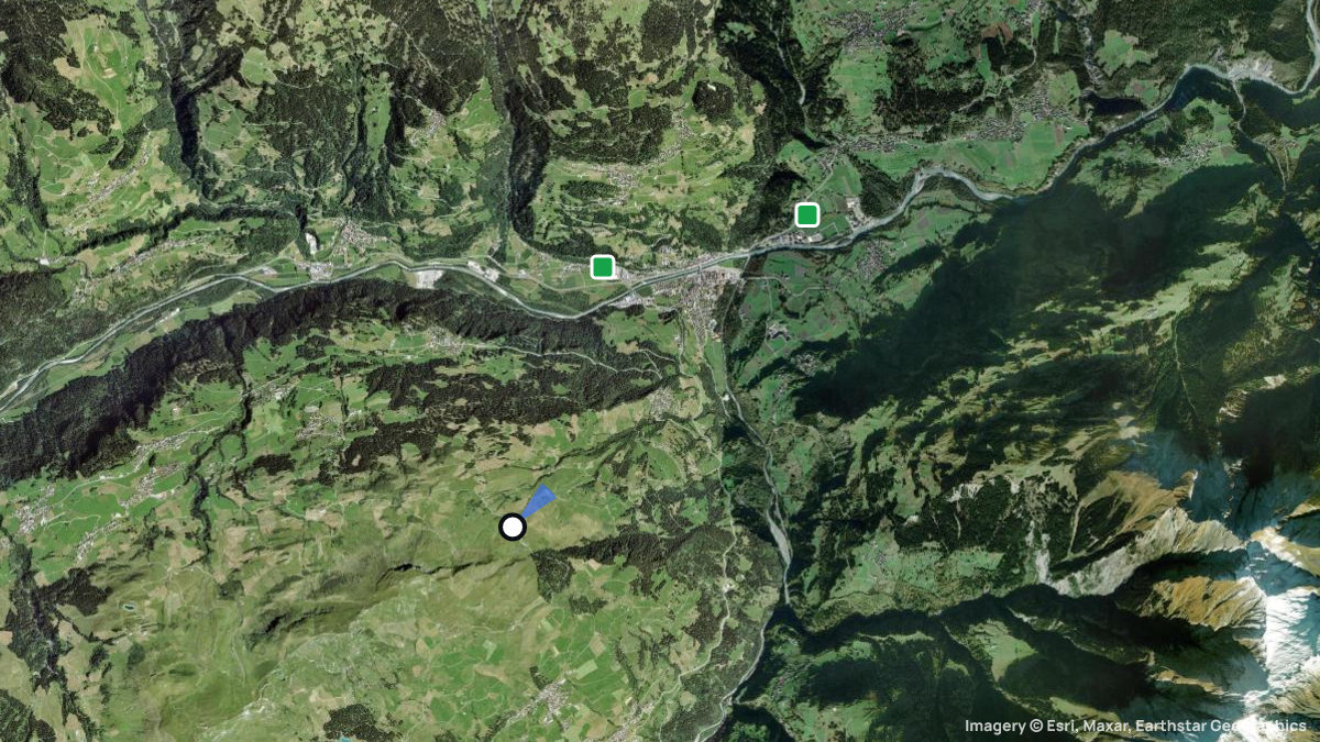 Satellite map of Bündner Rigi with its launches and landings