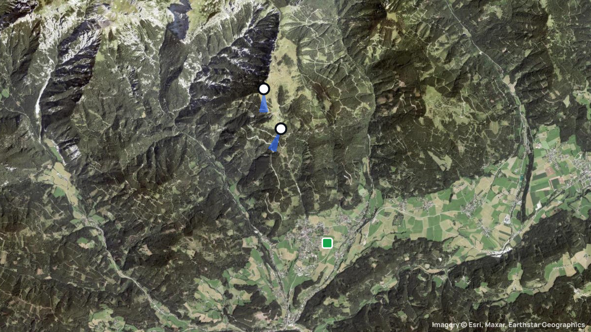 Satellitenkarte von Bürgeralm mit Start- und Landeplätzen