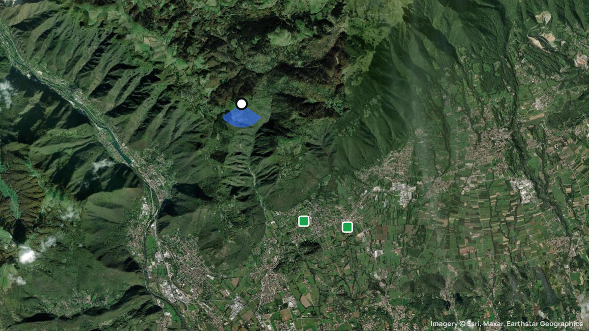 Satellite map of Colle Campeggia with its launches and landings