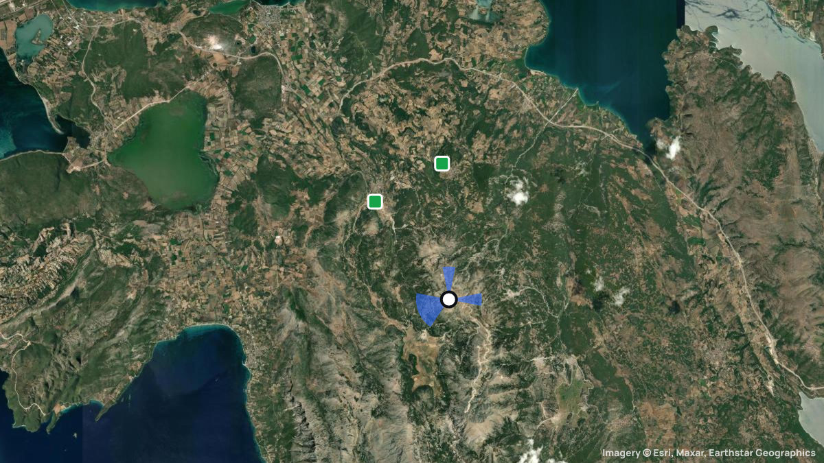 Satellite map of Akarnanika with its launches and landings