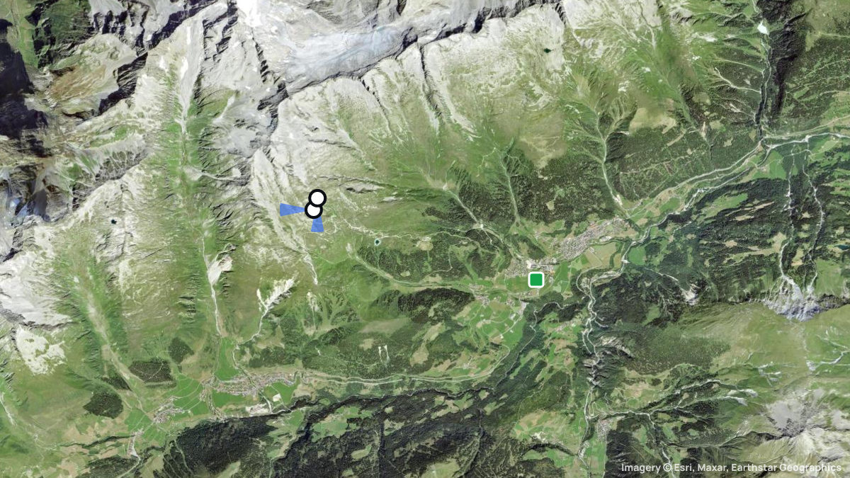 Satellite map of Lai Alv with its launches and landings