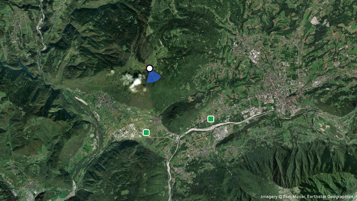 Satellite map of Monte Avena with its launches and landings