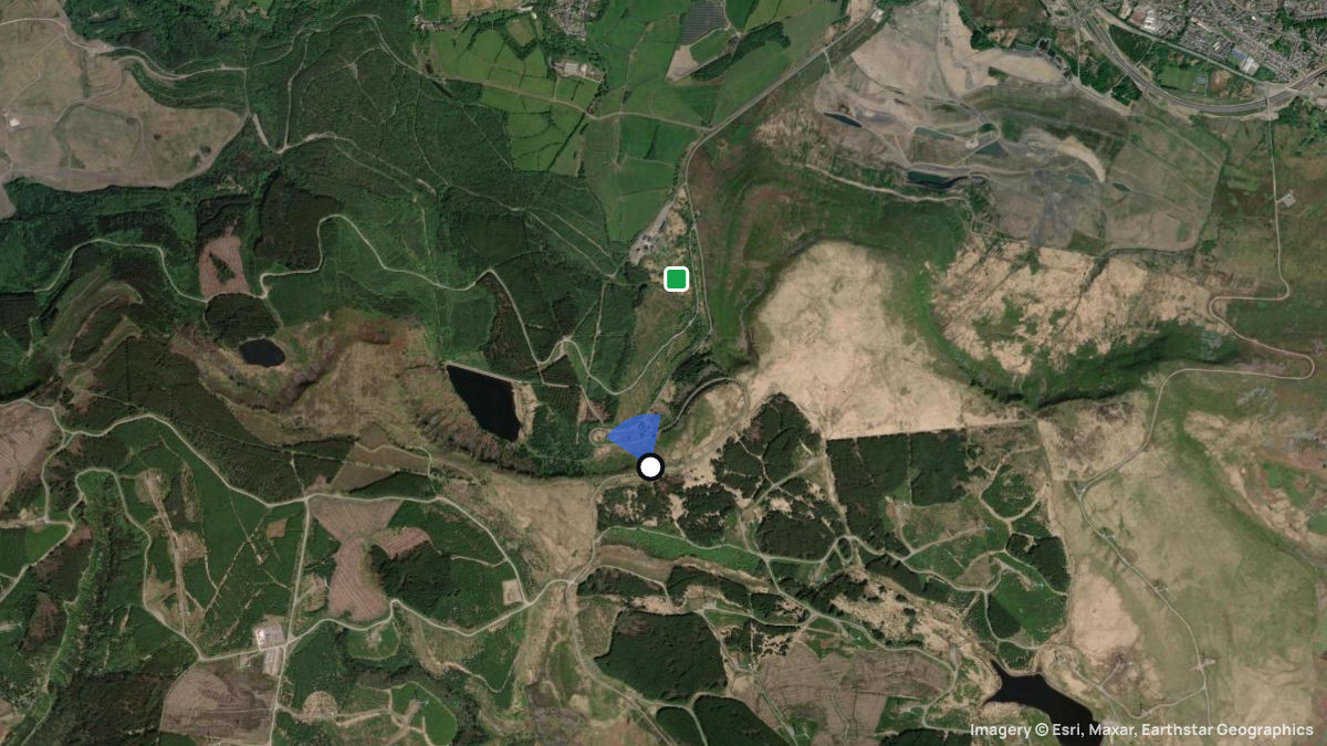 Satellite map of Rhigos with its launches and landings