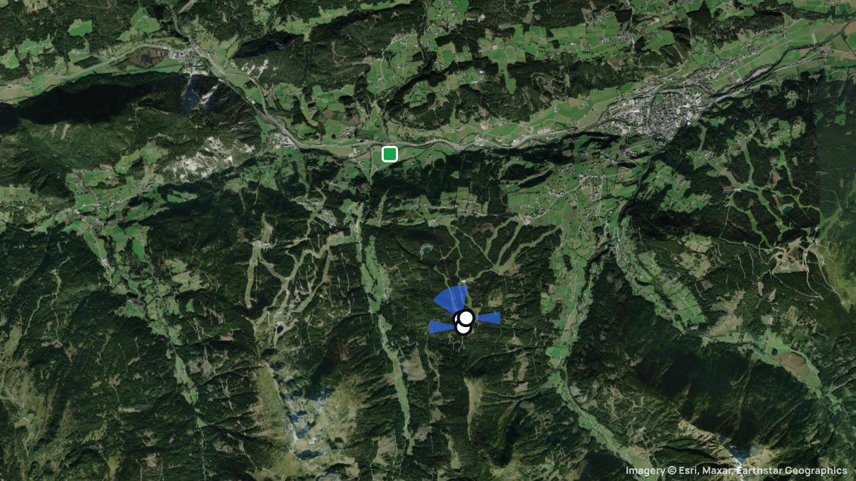 Satellitenkarte von Hochwurzen mit Start- und Landeplätzen