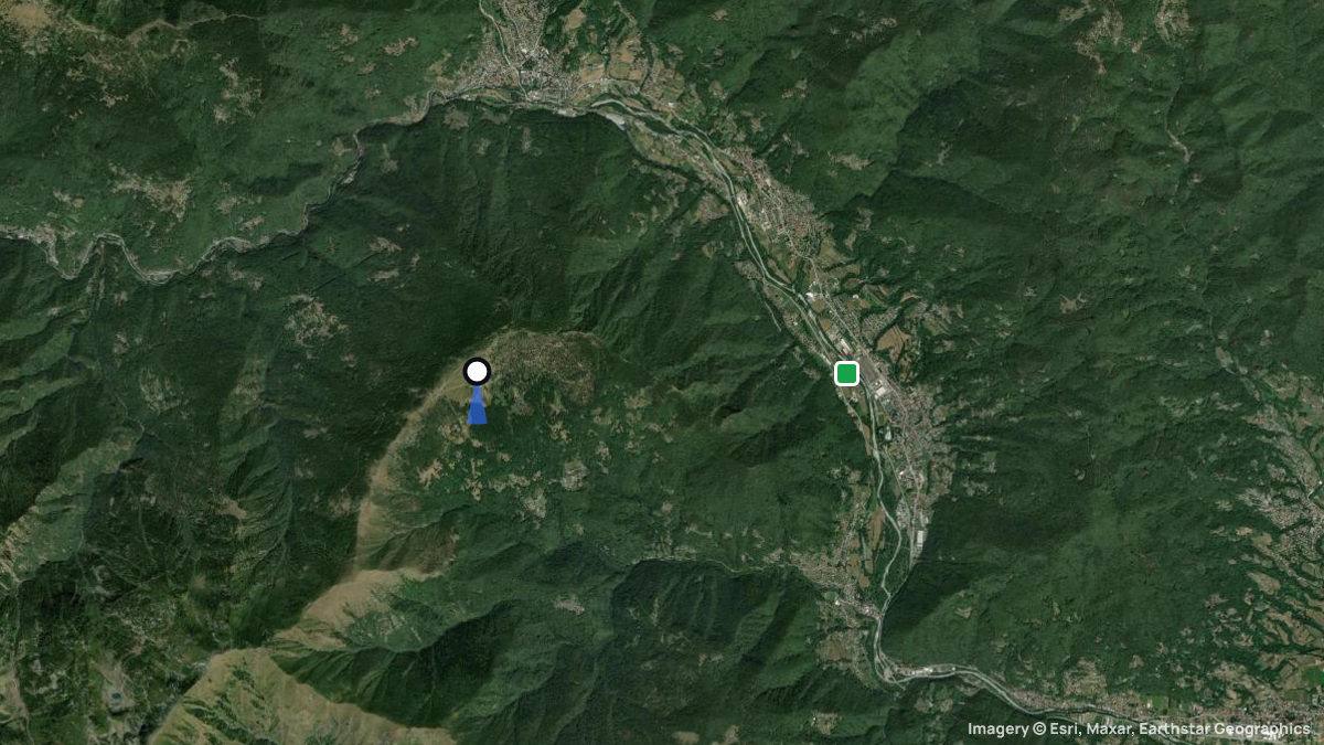 Satellite map of Colle Azara with its launches and landings