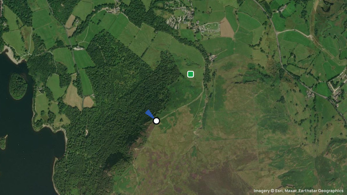 Satellite map of Walla Crags with its launches and landings