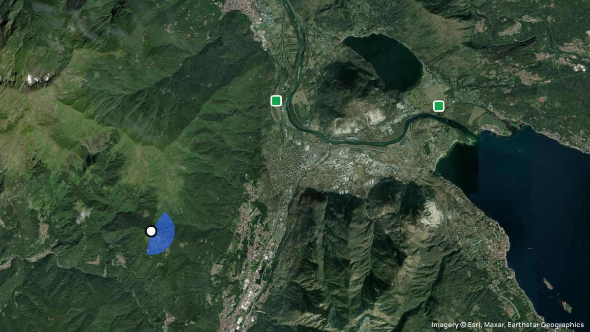 Satellite map of Alpe Quaggione with its launches and landings