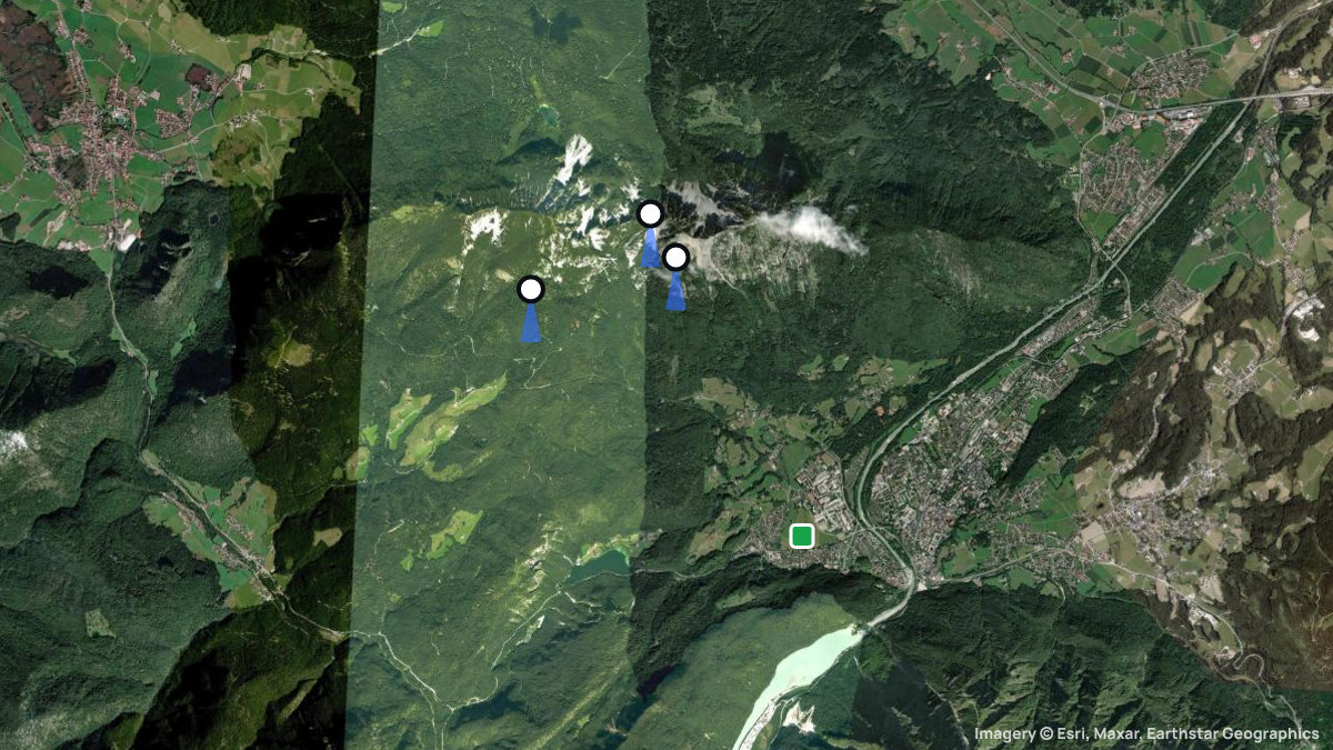 Satellite map of Zwieselalm with its launches and landings