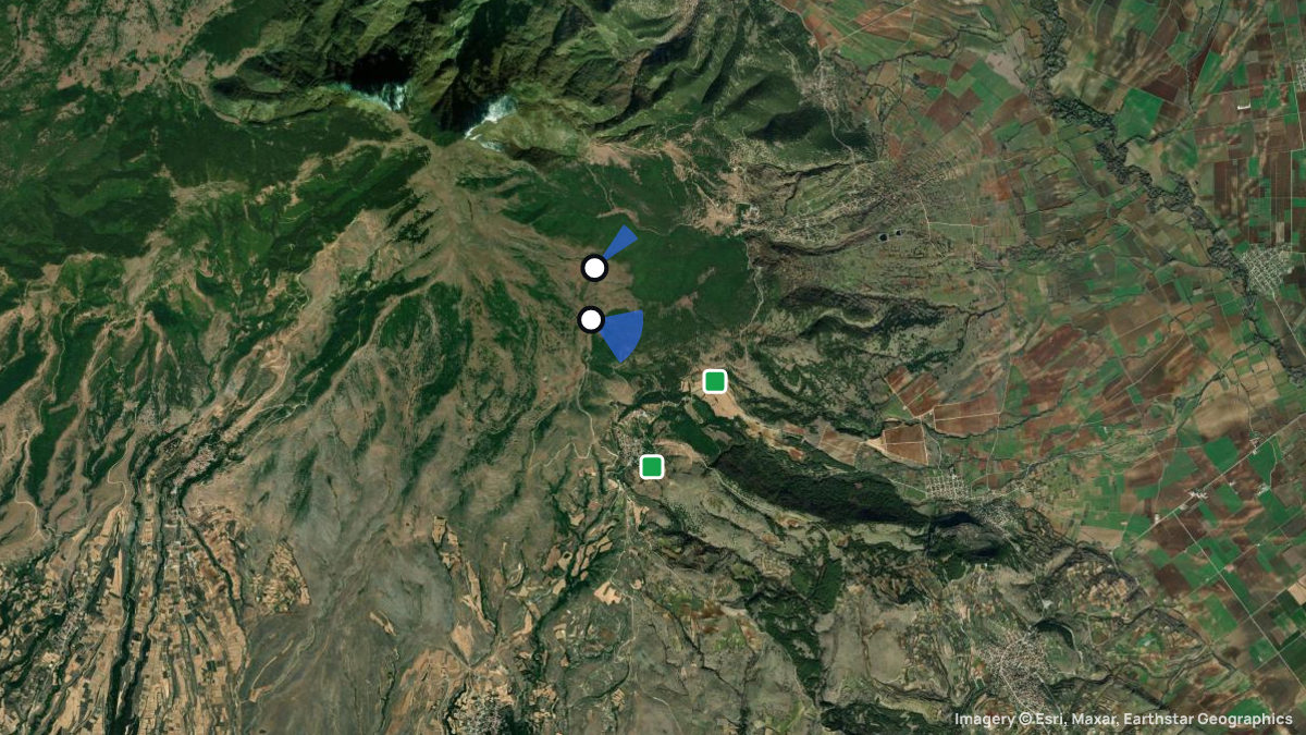 Satellite map of Skopia with its launches and landings