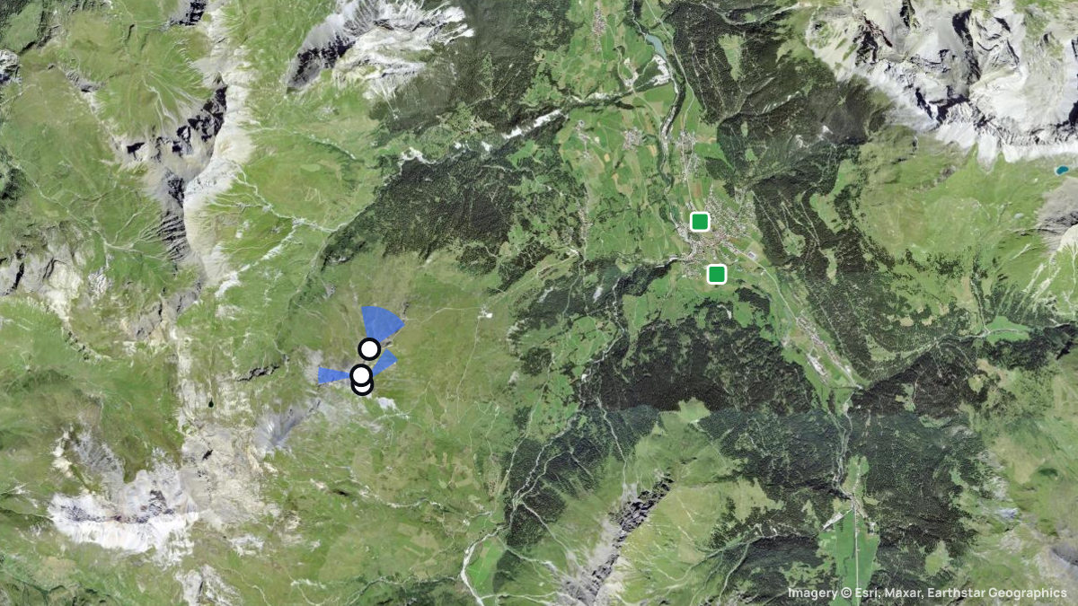Satellitenkarte von Piz Martegnas mit Start- und Landeplätzen
