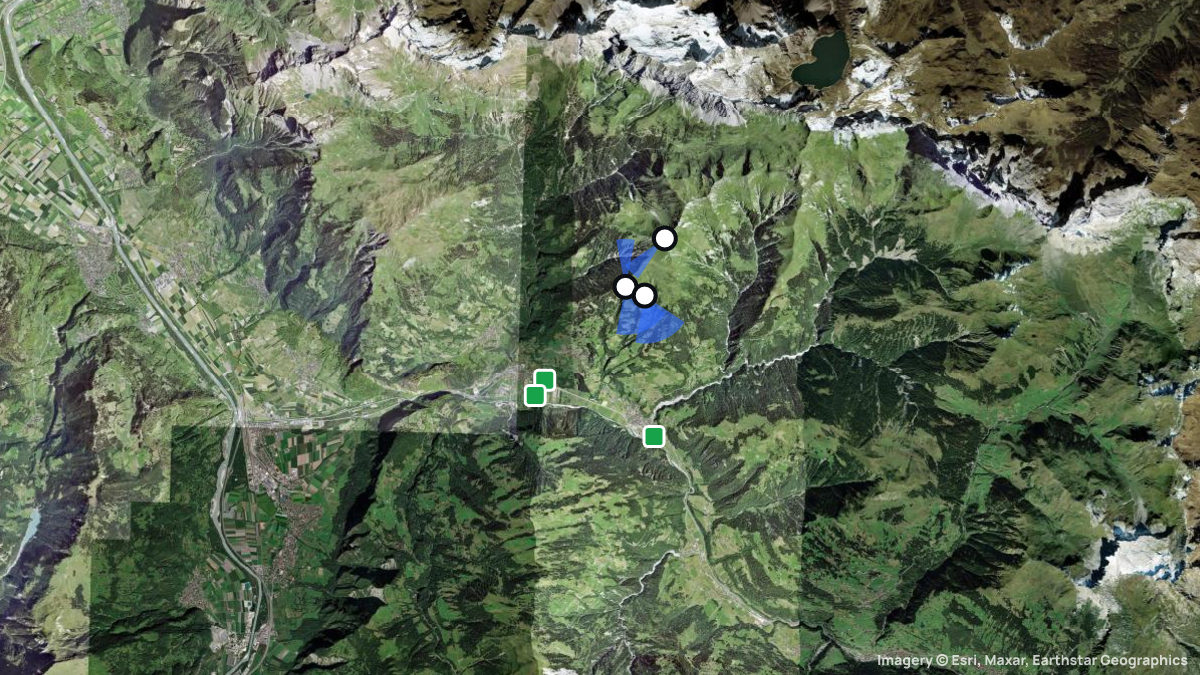 Satellitenkarte von Fanas mit Start- und Landeplätzen